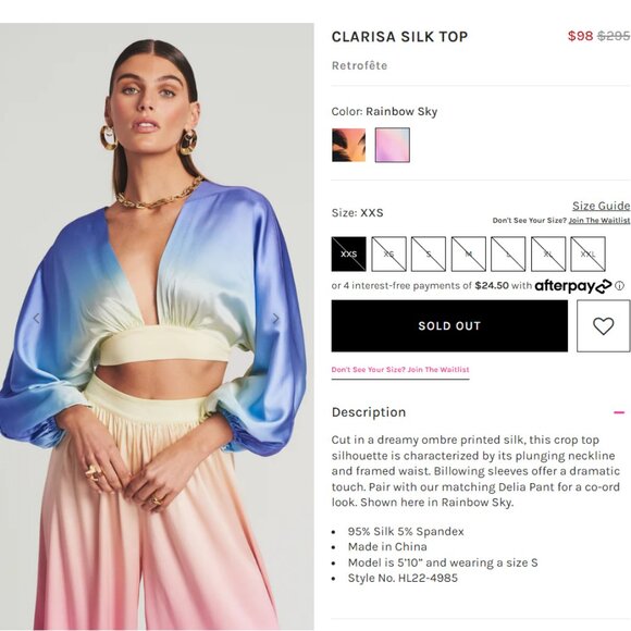 Retrofete 2-Piece Set Rainbow Sky Silk Wide Leg Pants Crop Top Set Womens Medium - Picture 5 of 14